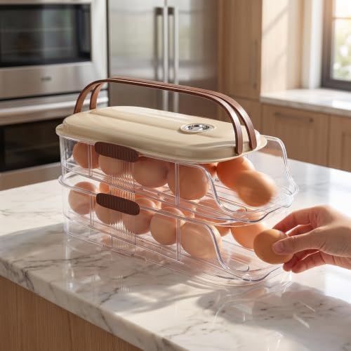 Plastic Egg Holder Dispenser with Lid, 2 Tier Fridge Rack
