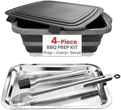 4-Piece Set, 16L Collapsible BBQ Prep Tub with Locking Lid & Prep