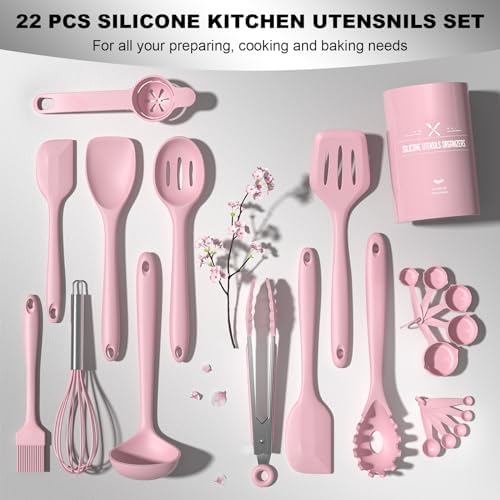 Umite Chef 22-Piece Silicone Utensil Set, Pink