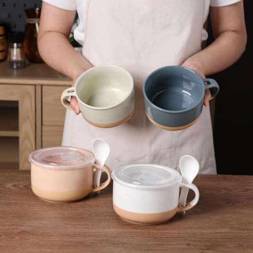 GBhome Ceramic Soup Mugs with Handles and Lids,24 OZ Soup Cups Set of