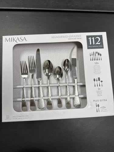 Mikasa Hammered Opulent Flatware Set, 18/10 Stainless Steel, 112-Piece