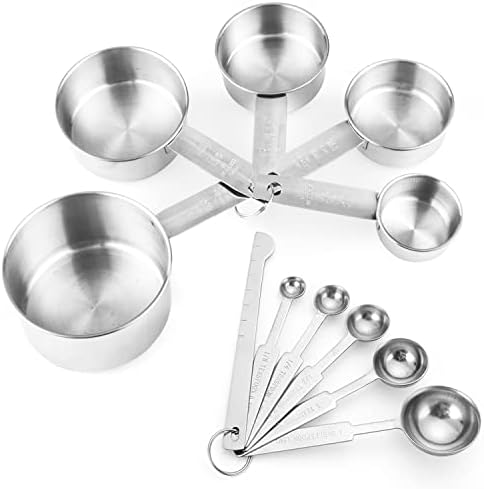 11 PCS Stainless Steel Measuring Cups Spoons Set, 5 Nesting Cups and 5