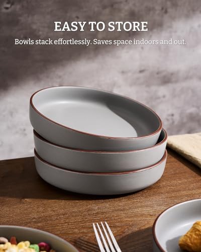 famiware Mercury Pasta Bowls Set of 4, 33 oz Large Salad Bowls, Dark