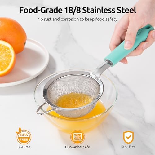 U-Taste Fine Mesh Strainer, 18/8 Stainless Steel Sieve 30 Mesh, S/Aqua