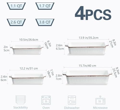 ONEMORE Ceramic Casserole Dish Set of 4, White