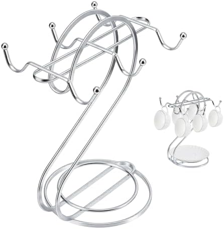 AHANDMAKER Coffee Mug Tree Iron Mug Holder with Tray 10in Coffee Tea
