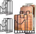 Multifunctional Cutting Board Organizer, Cutting Board Holder Rack Baking Cookie Pan Sheets Cooling Racks Storage Stand for Kitchen Cabinet -Divided Holder with 4 Slots (2PS Black)