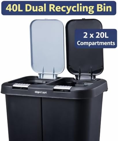 Step N' Sort 2 x 5.5 Gallon Dual Trash and Recycling Bin, Black