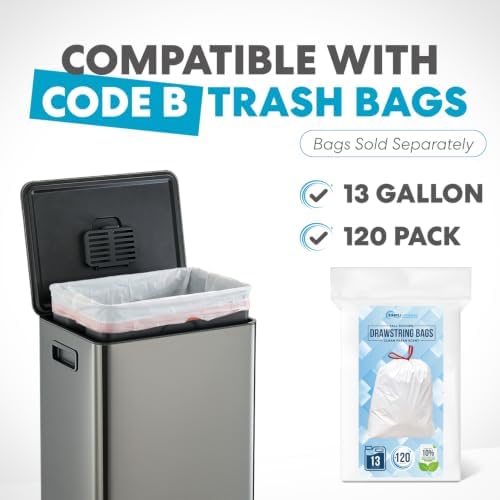 SIMPLI-MAGIC 13 Gallon Stainless Steel Step Trash Can, Black