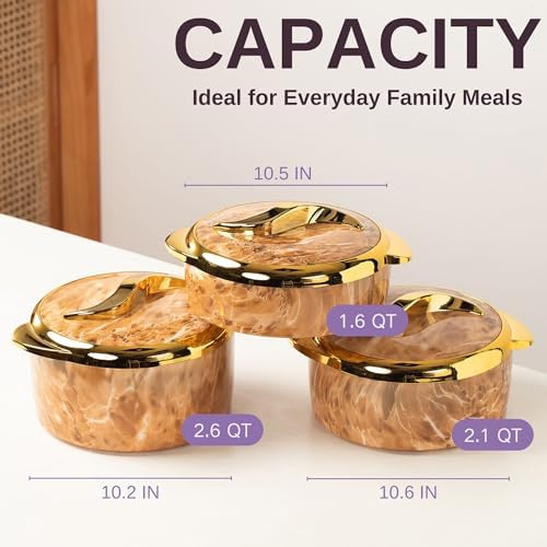 3 Piece Insulated Casserole Dishes with Lids, Thermal Serving Bowls Set