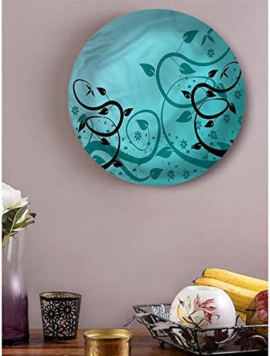 XISUNYA 8 Inch Teal Ceramic Decorative Plate,Winding Tendrils Leaves
