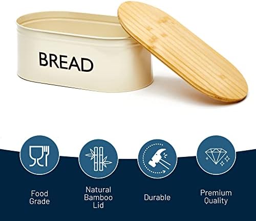 RoyalHouse Premium Metal Bread Box with Bamboo Lid