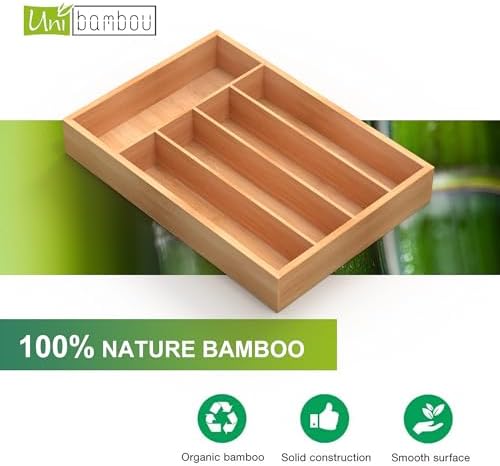 Unibambou Bamboo Silverware Drawer Tray, Kitchen Flatware Cutlery