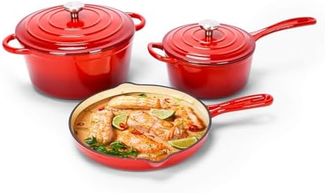 Hisencn 3-Piece Enameled Cast Iron Skillet Set Ceramic Coated Cast Iron