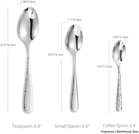 KEAWELL Premium Louise Hammered 4-Piece Teaspoon Set (6.4" Teaspoons)