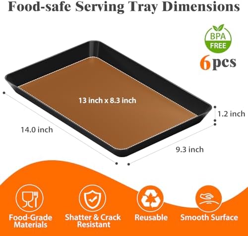 SpaceTrove 6-Pack Serving Tray Set, Reusable Plastic Serving Platter