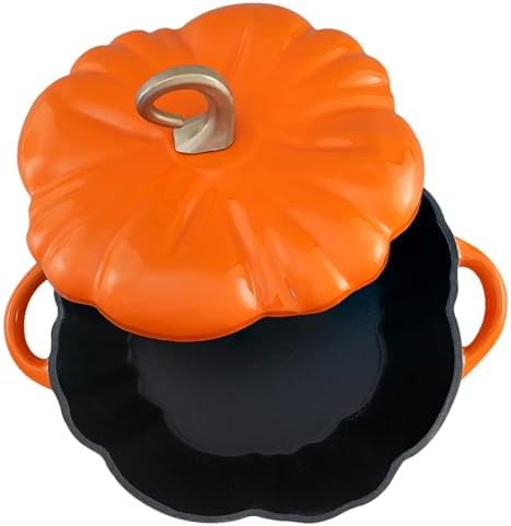 Flavehc Pumpkin Dutch Oven Pot with Lid 3.8 Qt, Enameled Cast Iron, Halloween Decor
