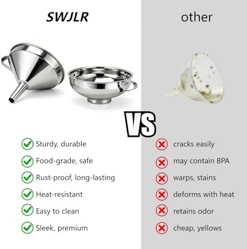 Stainless Steel Canning Funnel Set 2 Pack for Kitchen Use (Large Set)