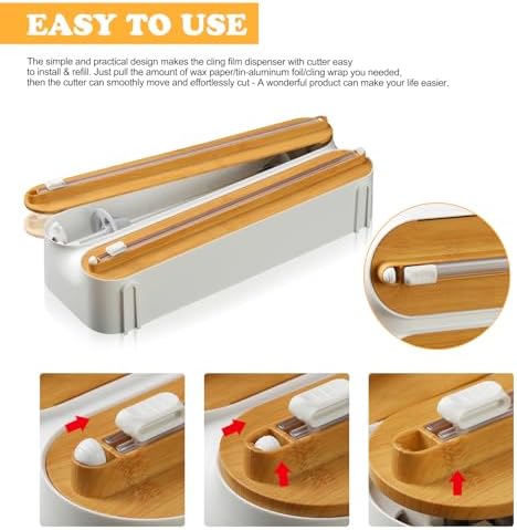 Magnetic Plastic Wrap Dispenser with Cutter - Quasziwa Refillable Tin Foil and Plastic Wrap Organizer for Kitchen, Aluminum Foil Dispenser with Paper Towel Holder Wall Mount - Fits 12" Roll, White