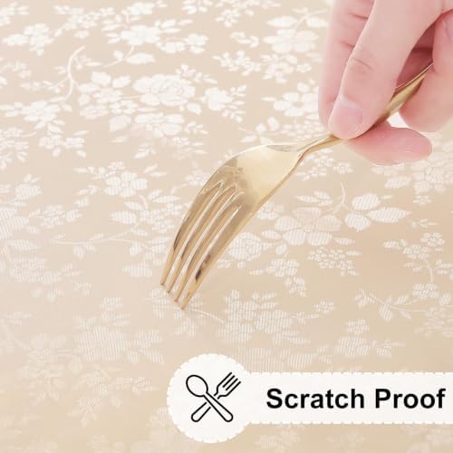 misaya Round Vinyl Fitted Tablecloth with Elastic Edge, Beige