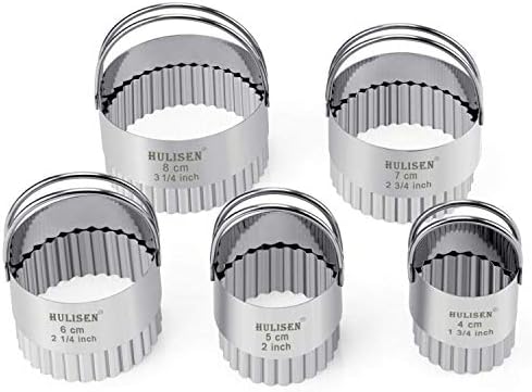 HULISEN Biscuit Cutter Set 5-Pc, Fluted Cookie Cutters with Handle