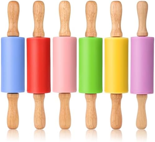 Mini Silicone Rolling Pin for Kids, Non-stick Surface Wood Handle