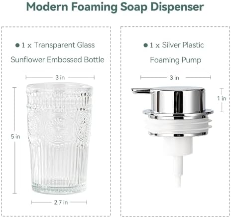 Glass Foaming Soap Dispenser for Bathroom with Silvery Foam Pump