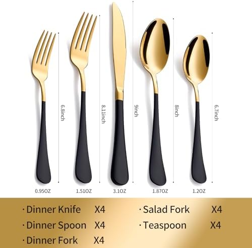20-Piece Black & Gold Silverware Set, 18/0 Stainless Steel Colorful