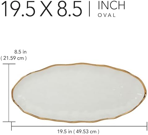 Regency Gold 19.5-Inch Porcelain Oval Fish Platter with Scalloped