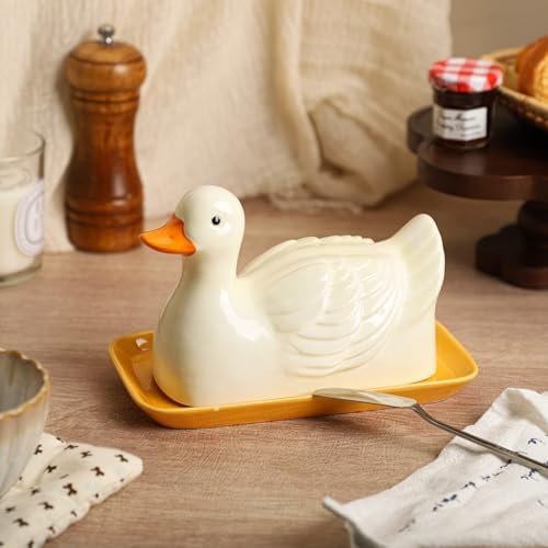 Colias Wing 3D Duck Shaped Ceramic Butter Dish with Lid Butter Keeper