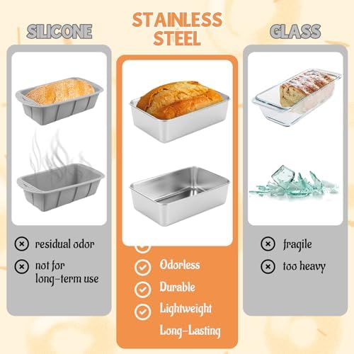 AKOLAFE 12 Pack Stainless Steel Loaf Pan 8.5 x 5.5 Inch Banana Bread