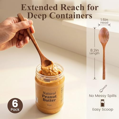 HAKSEN Wooden Spoons for Eating, 8.2 Inch Wood Mixing Soup Spoon with