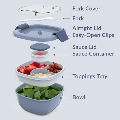 Bentgo Salad Container, Lunch Bowl with 4-Compartment Toppings Tray