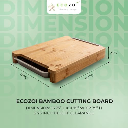 Bamboo Cutting Board by Ecozoi with 2 Slide Out Drawers. Keep Meal
