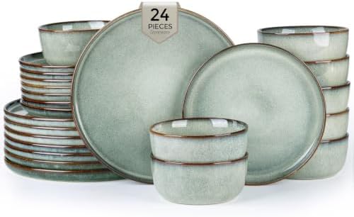 GBHOME Dinnerware Sets for 8, 24 Pieces Ceramic Plates and Bowls Set