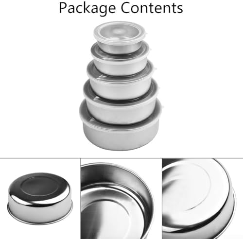 5 Piece Stainless Steel Mixing Bowls Set with Clear Plastic Lids for