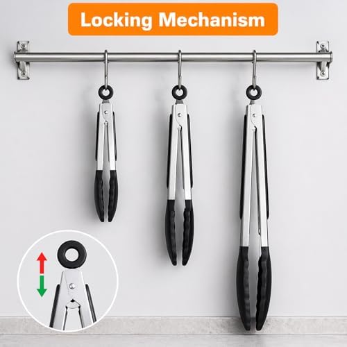 9 Piece Kitchen Tongs with Silicone Tips, 7, 9, 12 Inch