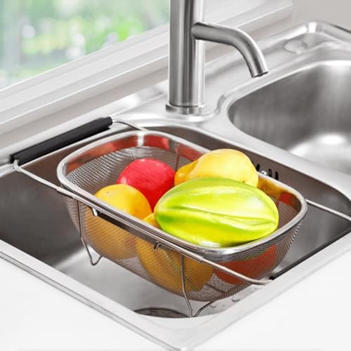 4qt Stainless Steel Oval Strainer Basket Colander, Over The Sink
