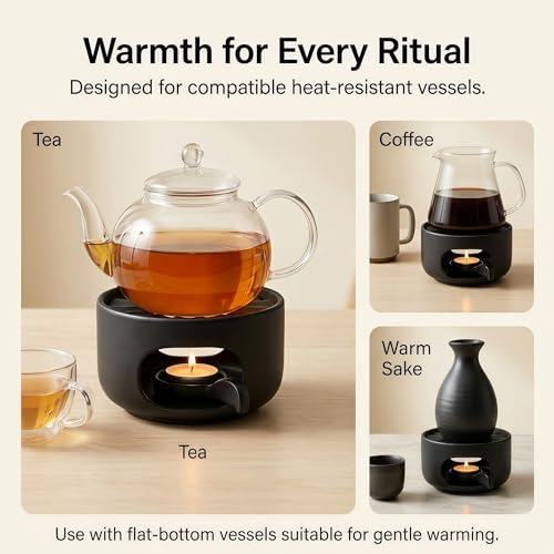 Ceramic Teapot Warmer with Removable Candle Spoon, Tea Pot Warmer Base