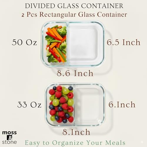 Moss & Stone 2-Pack Glass Meal Prep Containers with Lids