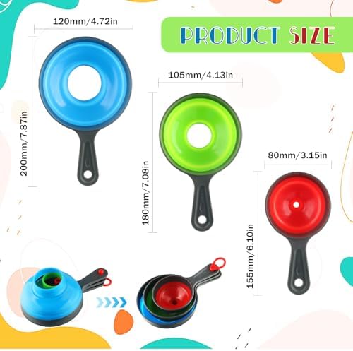 3 Set Silicone Canning Funnel for Wide and Regular Jars,Collapsible