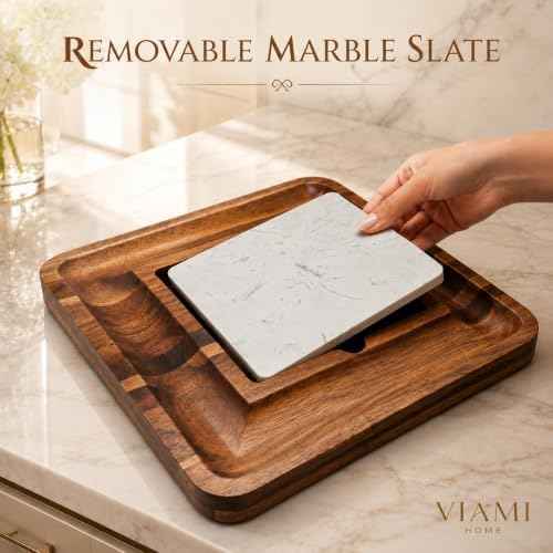 Acacia Cheese Board Set with Marble Style Slate