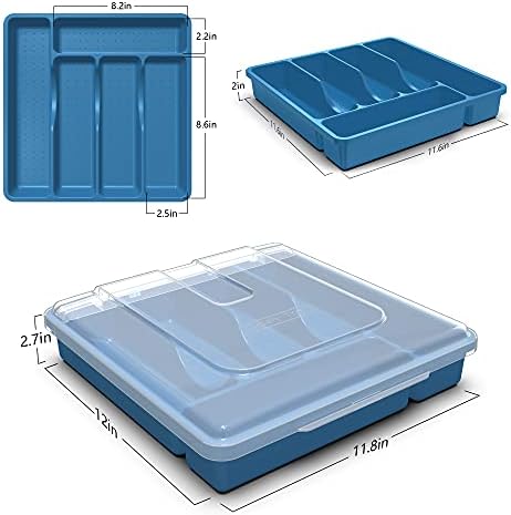 Flatware Organzier with Lid, Plastic Silverware Tray for Drawer, 5