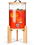 2.1-Gallon Glass Beverage Dispenser with Bamboo Stand and Lid