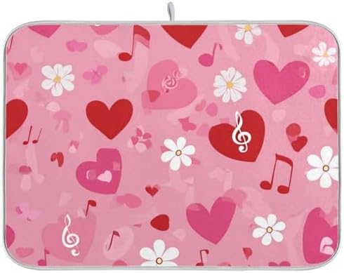 OTVEE Pink Melody Pattern Dish Drying Mat for Kitchen Counter