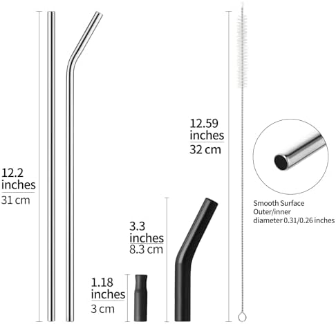 6 Packs Reusable Stainless Steel Straws with Silicone Tips and Travel