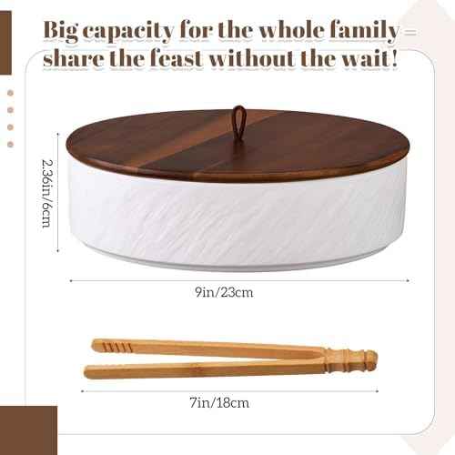 SiliFine Ceramic Tortilla Warmer with Acacia Wood Lid, 9 Inch Tortilla