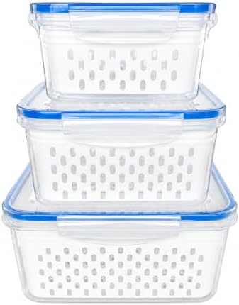 3-Pack Produce Keeper Containers with Strainers & Lids, Fruit and