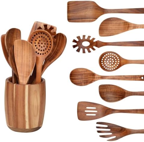9 PCS Natural Teak Wooden Kitchen Utensil Set