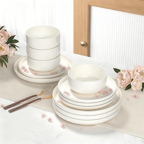 Umite Chef Dinnerware Set for 4, 12 Pieces Plates and Bowls Set